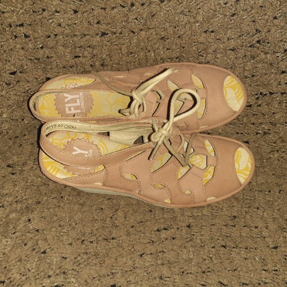 FLY LONDON-YEXA-Blush/Light Pink-Lace-Up Wedge Sandals-Sz 36-Excellent - Picture 7 of 8